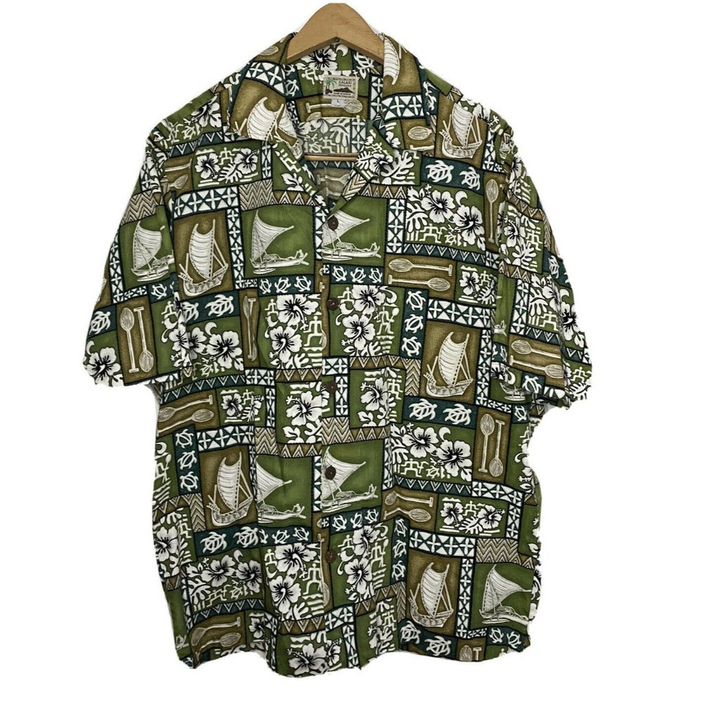 Kalani Vintage Hawaiian Aloha Short Sleeve Shirt Men’s Large Row Boat Design